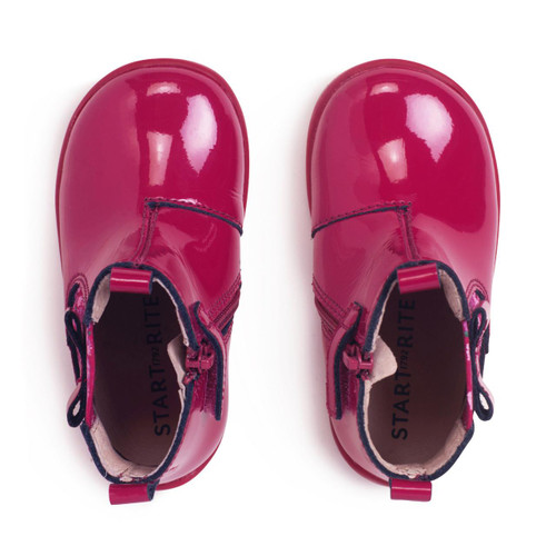 Start-Rite Shoes Wonderland, Cherry red patent floral girls zip-up first Chelsea boots 
