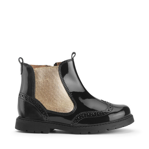 Start-Rite Shoes Chelsea, Black patent/gold girls zip-up ankle boots