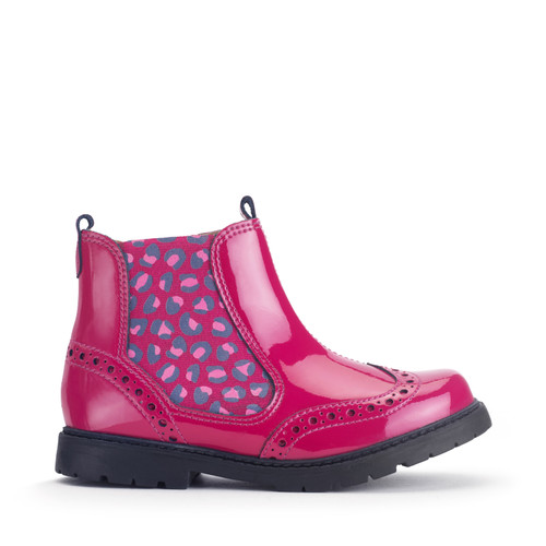 Start-Rite Shoes Chelsea, Cherry red patent/leopard girls zip-up ankle boots