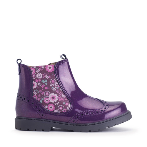 Start-Rite Shoes Chelsea, Blackcurrant glitter patent/floral girls zip-up ankle boots