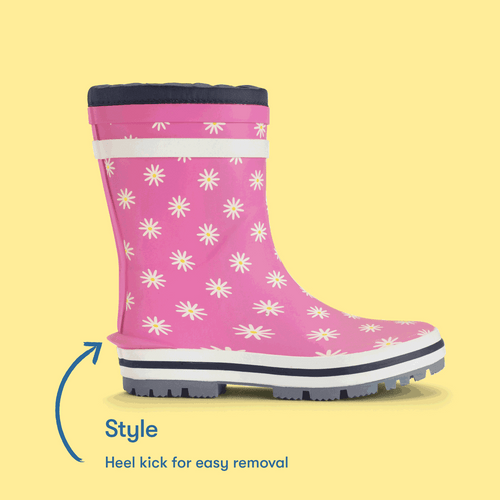 Start-Rite Shoes Big Puddle, Pink daisy girls waterproof wellies