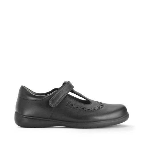 Start-Rite Shoes Hope, Black leather girls rip-tape T-bar school shoes