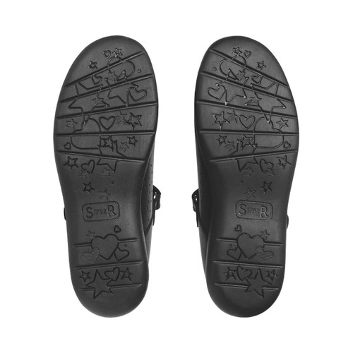 Start-Rite Shoes Glisten, Black leather girls rip-tape school shoes 