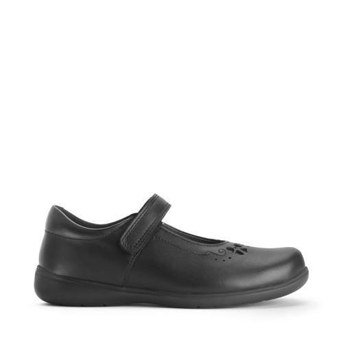 Start-Rite Shoes Glisten, Black leather girls rip-tape school shoes