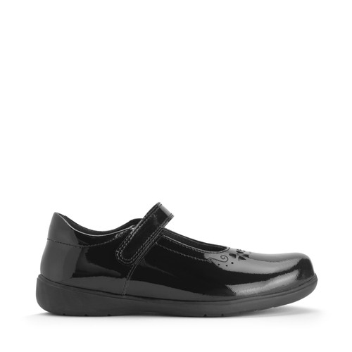 Start-Rite Shoes Glisten, Black patent girls rip-tape school shoes