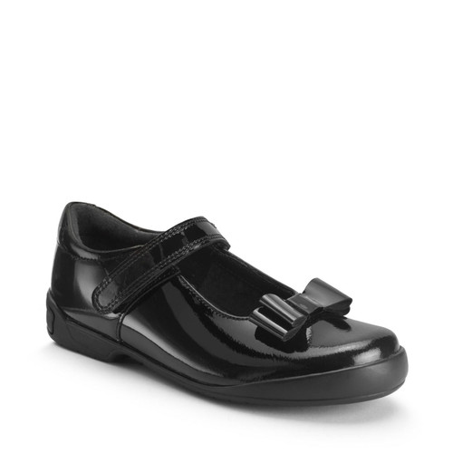 Start-Rite Shoes Flourish, Black patent girls rip-tape bow school shoes 