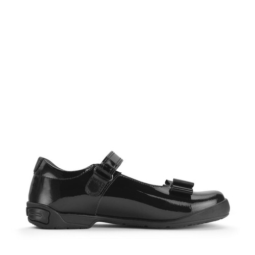 Start-Rite Shoes Flourish, Black patent girls rip-tape bow school shoes 