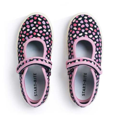 Start-Rite Busy Lizzie, Navy/pink splash girls single bar rip-tape canvas shoes 6156_19