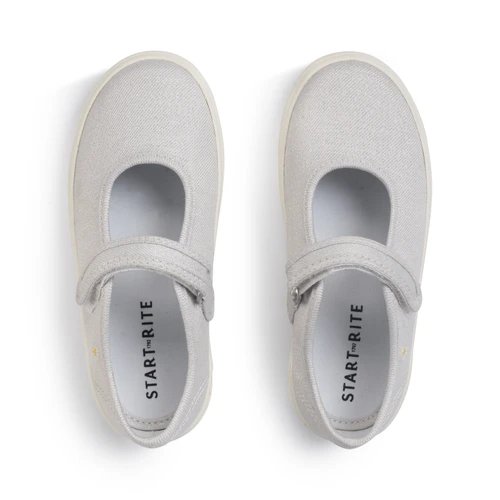 Start-Rite Lemonade, Silver glitter daisy girls single bar rip-tape canvas shoes 6210_4