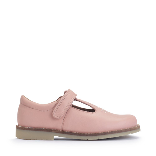 Luxe, Dusky pink leather girls T-bar rip-tape classic shoes