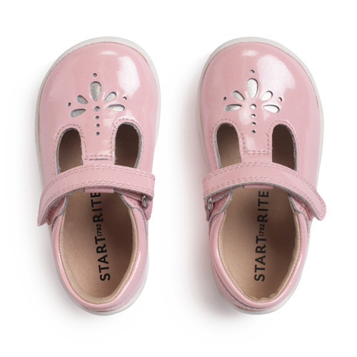 Start-Rite Puzzle, Sugar pink sparkle patent girls rip-tape T-bar first walking shoes 0779_36