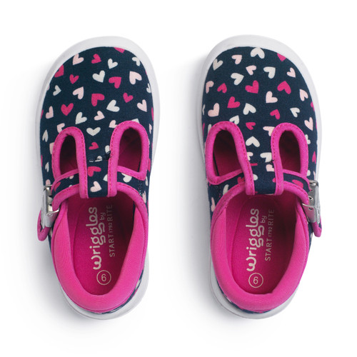 Start-Rite Wriggles, T-bar navy/pink hearts girls buckle first walking shoes 6213_39