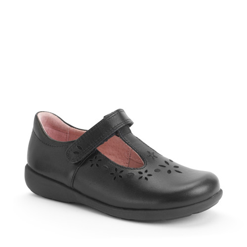 Start-Rite Charlotte, Black leather girls T-bar rip-tape school shoes 1791_7
