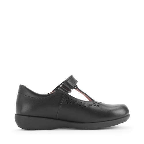 Start-Rite Charlotte, Black leather girls T-bar rip-tape school shoes 1791_7