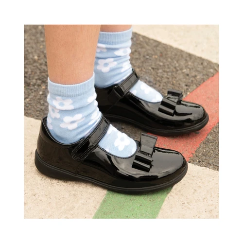 Start-Rite Bella, Black patent girls rip-tape bow school shoes 2839_3