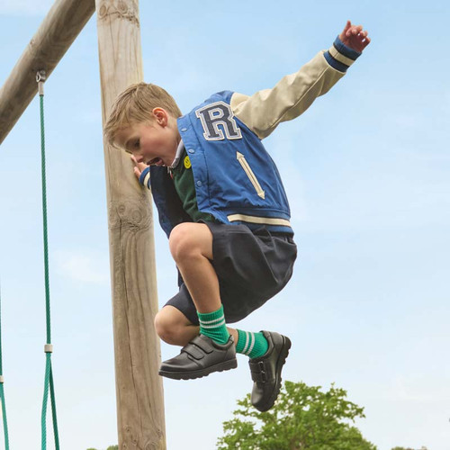 Parker , Black leather boys rip-tape school shoes 2838_7