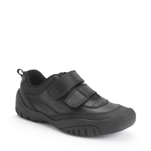 Quad, Black leather boys rip-tape tough school shoes
