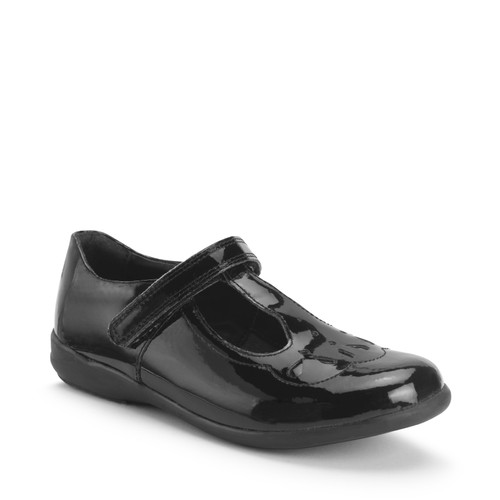 Novel, Black patent Simply by Start-Rite girls rip-tape Dual-Fit T-bar school shoes