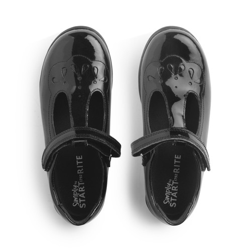 Novel, Black patent Simply by Start-Rite girls rip-tape Dual-Fit T-bar school shoes