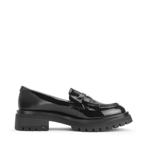 Paris, Black patent girls slip-on Angry Angels school shoes