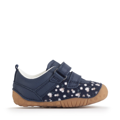 Start-Rite Little Smile, Navy leather/nubuck floral girls rip-tape pre-walkers 0823_19
