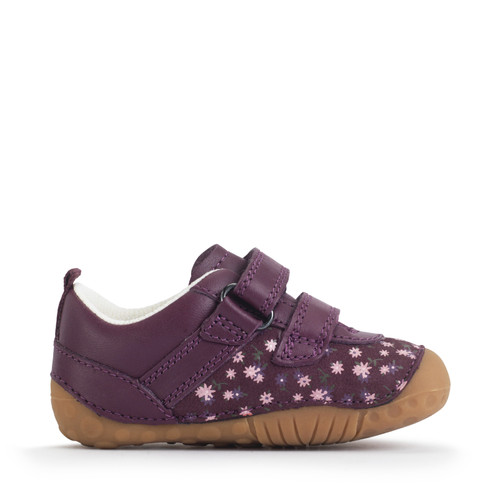 Start-Rite Little Smile, Burgundy leather/nubuck floral girls rip-tape pre-walkers 0823_18