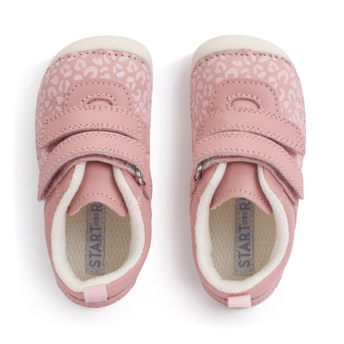 Start-Rite Little Smile, Dusky pink leather/nubuck leopard girls rip-tape pre-walkers 0823_26