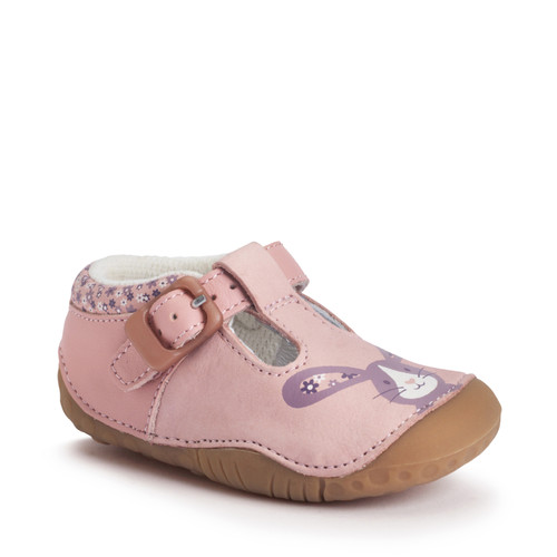 Start-Rite Little Paws, Dusky pink nubuck/leather bunny girls T-bar buckle pre-walking shoes 0825_16