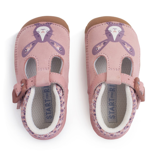 Start-Rite Little Paws, Dusky pink nubuck/leather bunny girls T-bar buckle pre-walking shoes 0825_16