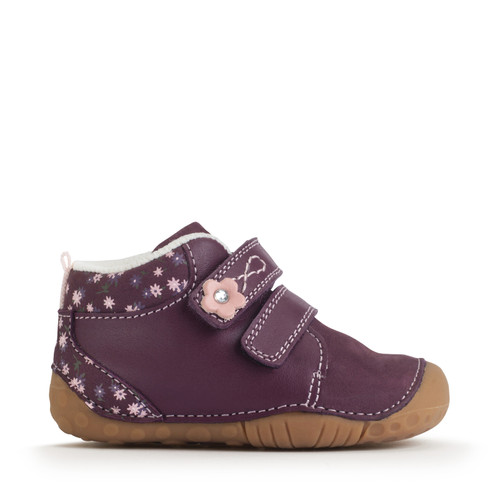 Start-Rite Pip, Burgundy leather/nubuck floral girls rip-tape closed pre-walker booties 0849_8