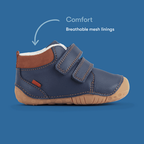 Start-Rite Pip, Navy blue leather baby rip-tape closed pre-walker booties 0849_9