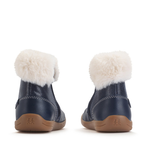 Start-Rite Flurry, Navy leather girls zip-up fur first ankle boots 0855_9