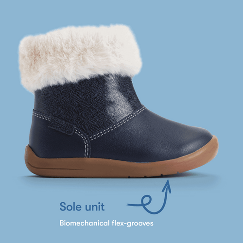 Start-Rite Flurry, Navy leather girls zip-up fur first ankle boots 0855_9