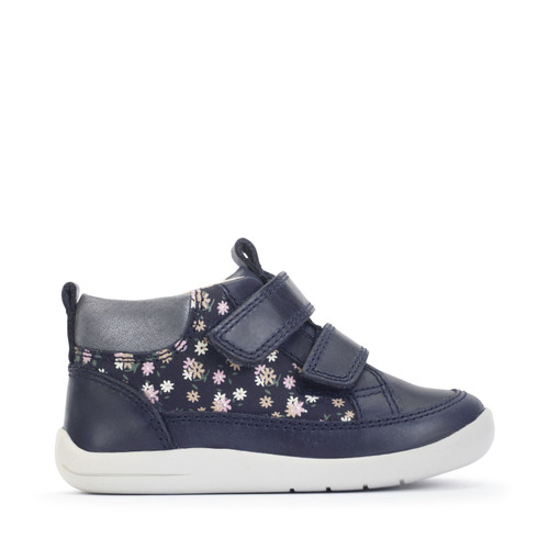 Start-Rite Rove, Navy leather floral nubuck girls rip-tape first casual boots 0857_9