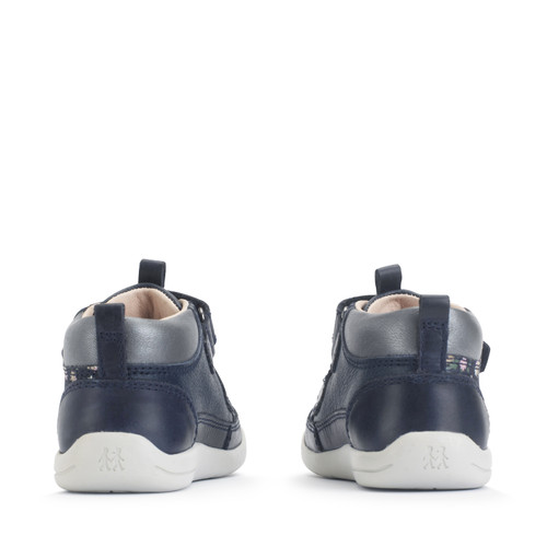 Start-Rite Rove, Navy leather floral nubuck girls rip-tape first casual boots 0857_9