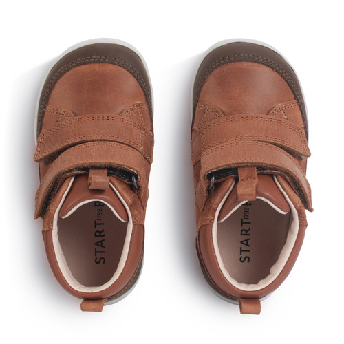 Start-Rite Rove, Tan leather/suede kids rip-tape first casual boots 0857_0