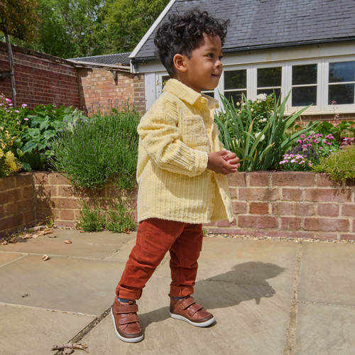 Start-Rite Rove, Tan leather/suede kids rip-tape first casual boots 0857_0