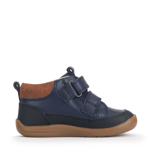 Start-Rite Rove, Navy leather kids rip-tape first casual boots 0857_19