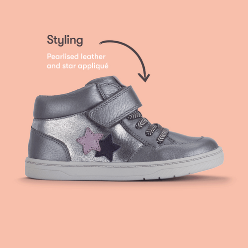 Start-Rite Orbit Star, Slate grey pearlised leather girls rip-tape casual boots 1765_4