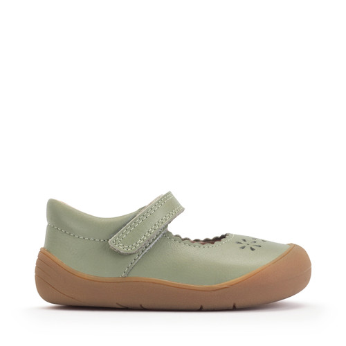 Start-Rite Eva, Dusky green leather girls rip-tape floral first walking shoes 0841_5
