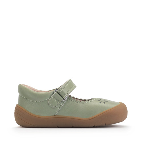 Start-Rite Eva, Dusky green leather girls rip-tape floral first walking shoes 0841_5
