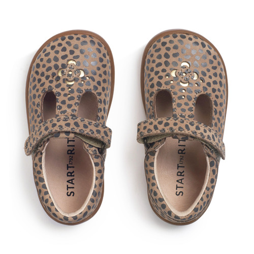 Start-Rite Eternal, Taupe nubuck/splash girls rip-tape T-bar first walking shoes 0850_4