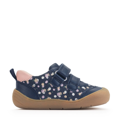 Start-Rite Duel, Navy floral nubuck/leather casual rip-tape first walking trainers 0851_19