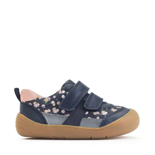 Start-Rite Duel, Navy floral nubuck/leather casual rip-tape first walking trainers 0851_19