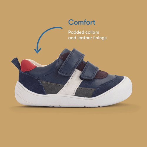Start-Rite Duel, Navy/multi leather casual rip-tape first walking trainers 0851_9
