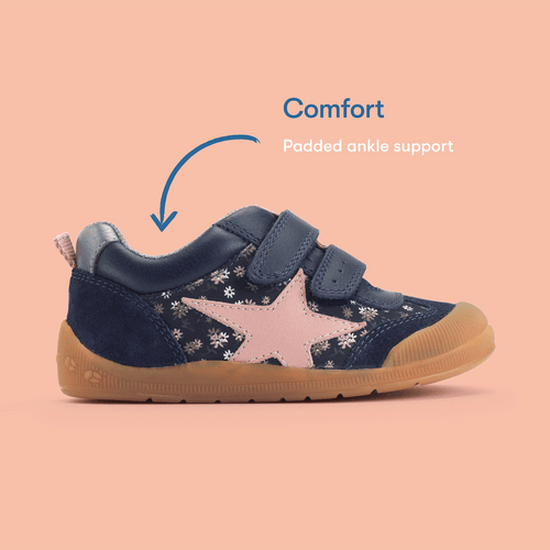 Start-Rite Tickle Star, Navy leather/floral nubuck rip-tape girls pre-school casual shoes 1761_19