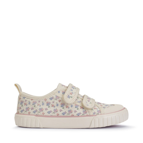 Start-Rite Tide, Cream posy floral kids closed rip-tape canvas shoes 6214_14