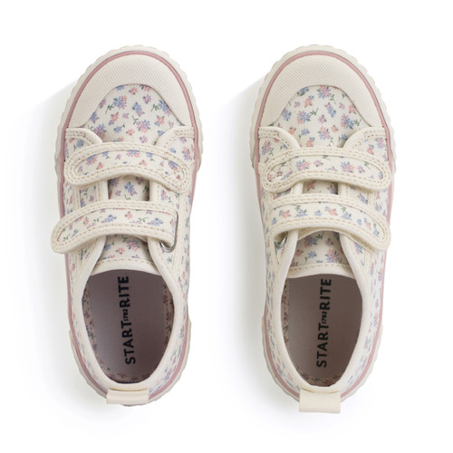 Start-Rite Tide, Cream posy floral kids closed rip-tape canvas shoes 6214_14