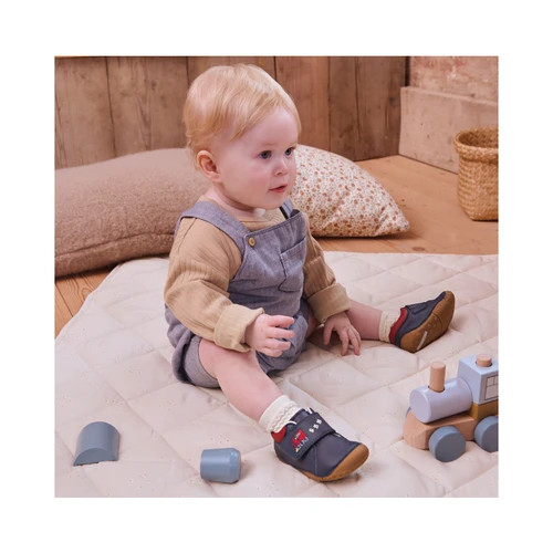 Start-Rite Dinky, Navy leather train babies rip-tape closed pre-walkers 0837_9