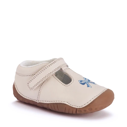 Start-Rite Squish, Cream leather bow girls T-bar rip-tape pre-walker shoes 0858_14